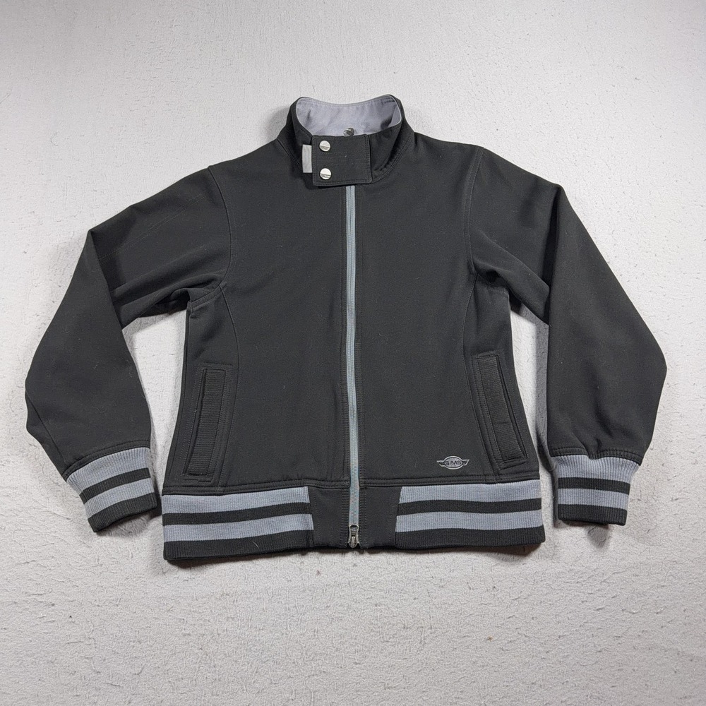 SIMS Jacket‎ Womens Medium Black Softshell Bomber Full Zip Striped Ribbed Trim
